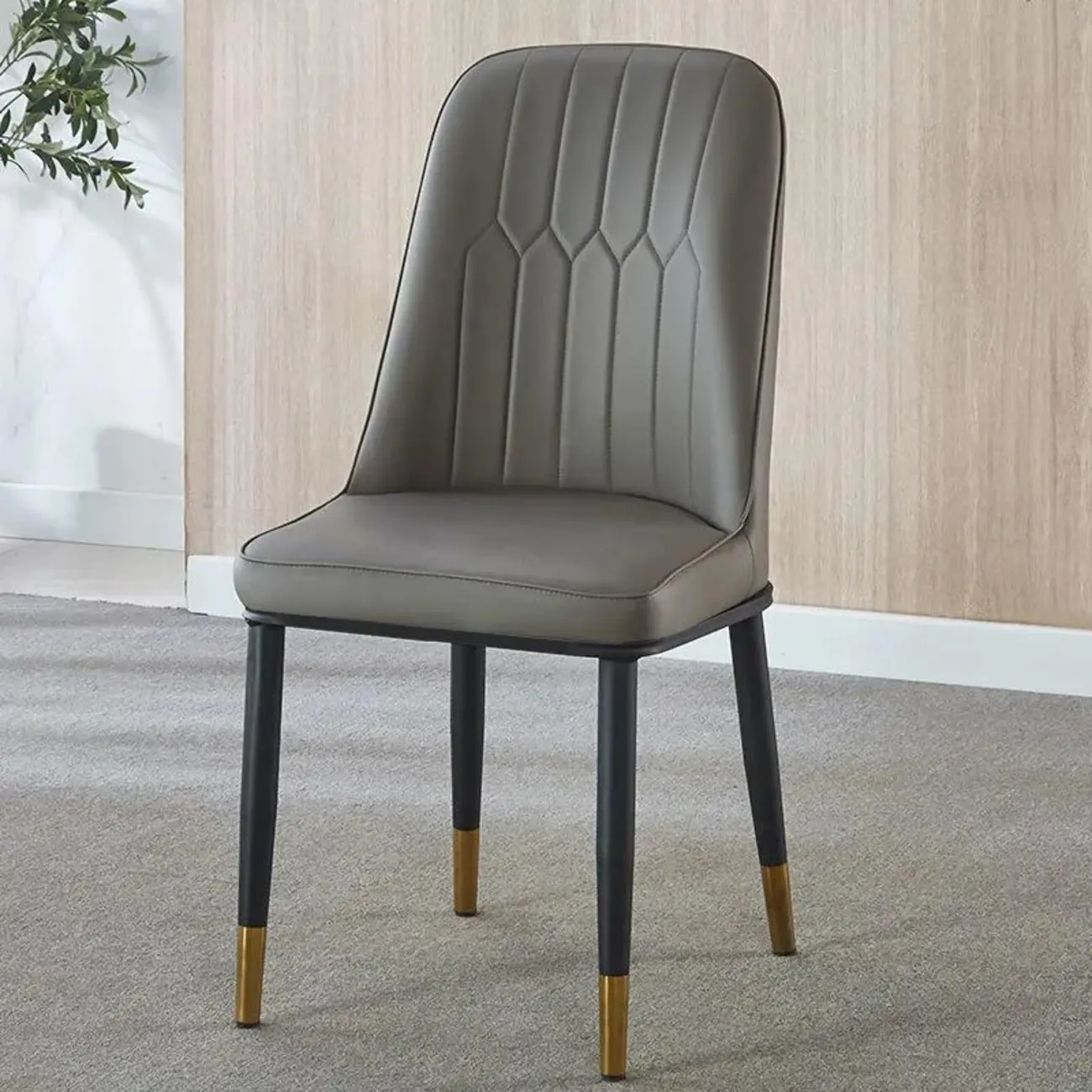 Modern Leather Upholstered Dining Chair with High Back Image - 3 | homeyfad