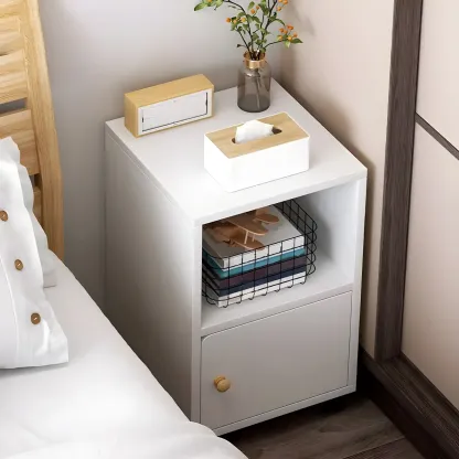 Natural Wooden Bedside Table with Open Shelves Storage Image - 17