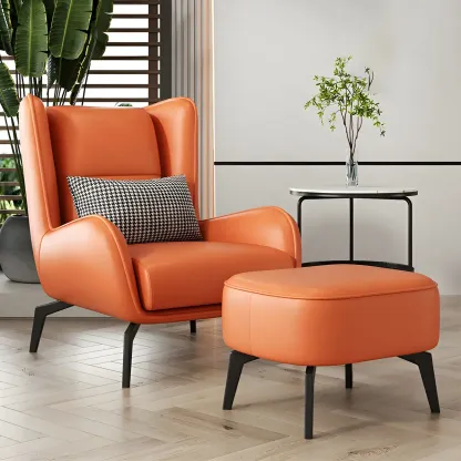 Modern Beige Leather Accent Chair with One Pillow Image - 13