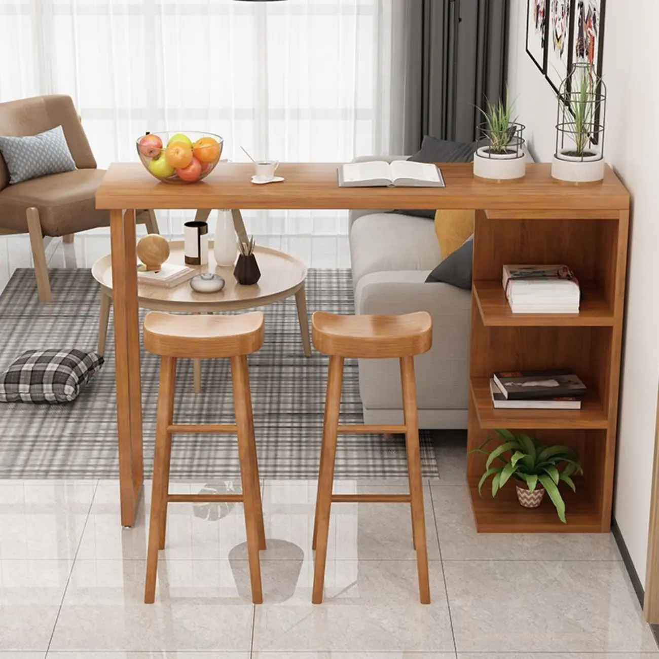 Modern Wooden Bar Height Table with Side Cabinet Image - 1 | homeyfad