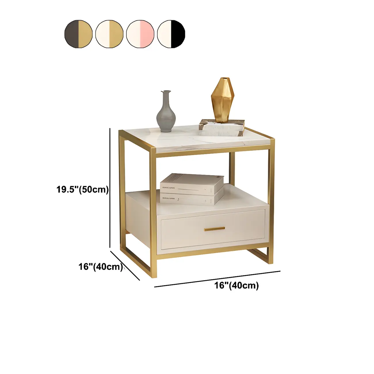 Modern White Bedside Table with Marble Top and Drawer Storage #size | homeyfad