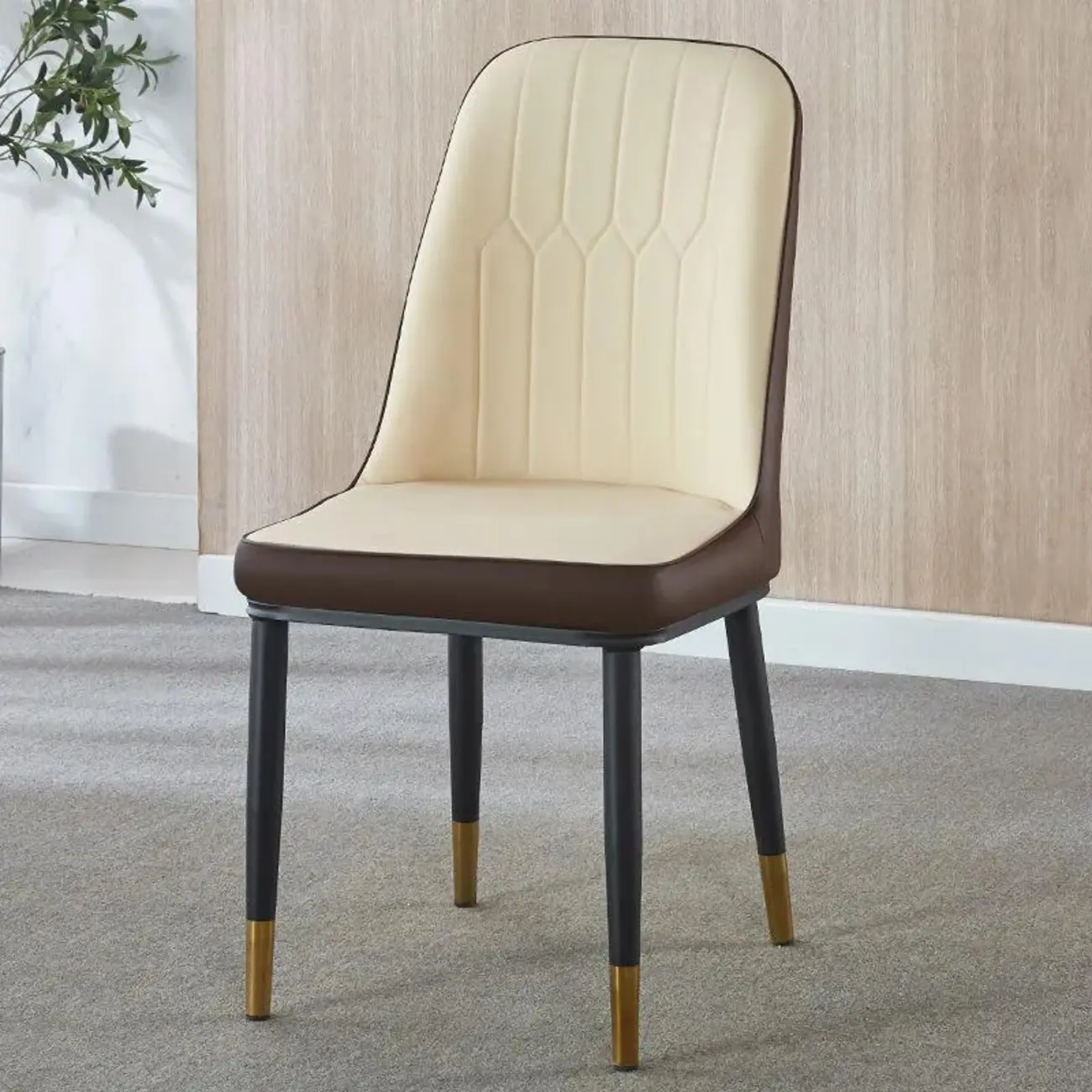 Modern Leather Upholstered Dining Chair with High Back Image - 4 | homeyfad