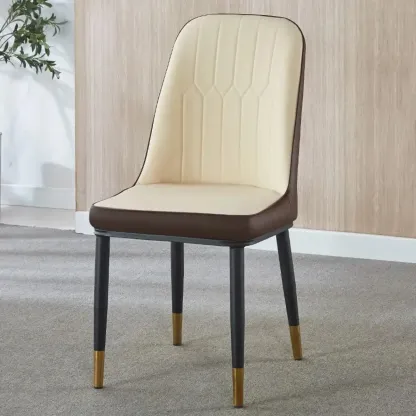 Modern Leather Upholstered Dining Chair with High Back Image - 4