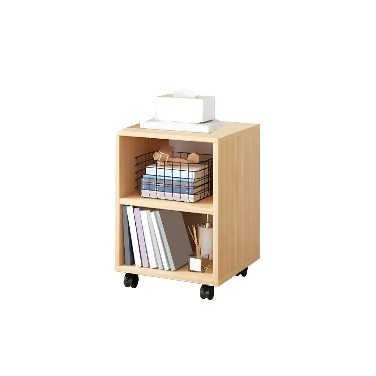 Natural Wooden Bedside Table with Open Shelves Storage Image - 18