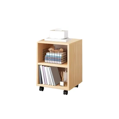 Natural Wooden Bedside Table with Open Shelves Storage Image - 18