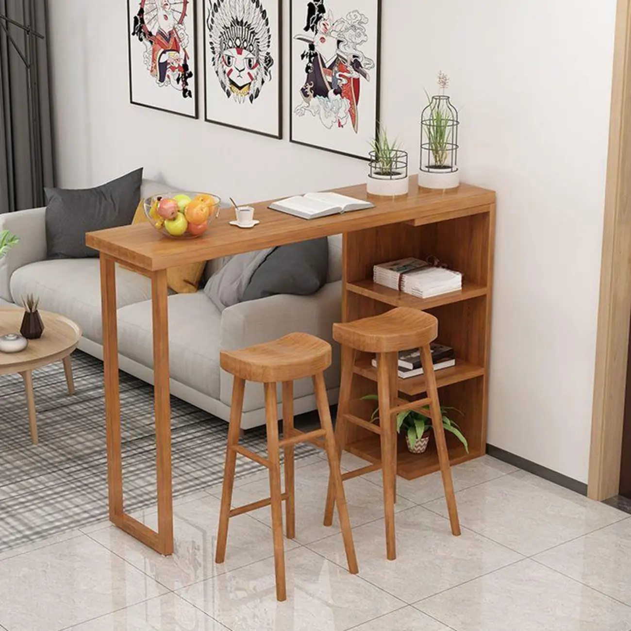 Modern Wooden Bar Height Table with Side Cabinet Image - 2 | homeyfad