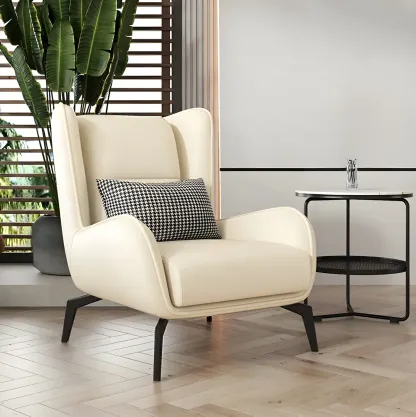 Modern Beige Leather Accent Chair with One Pillow Image - 14