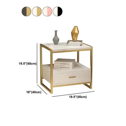 Modern White Bedside Table with Marble Top and Drawer Storage Image - 12