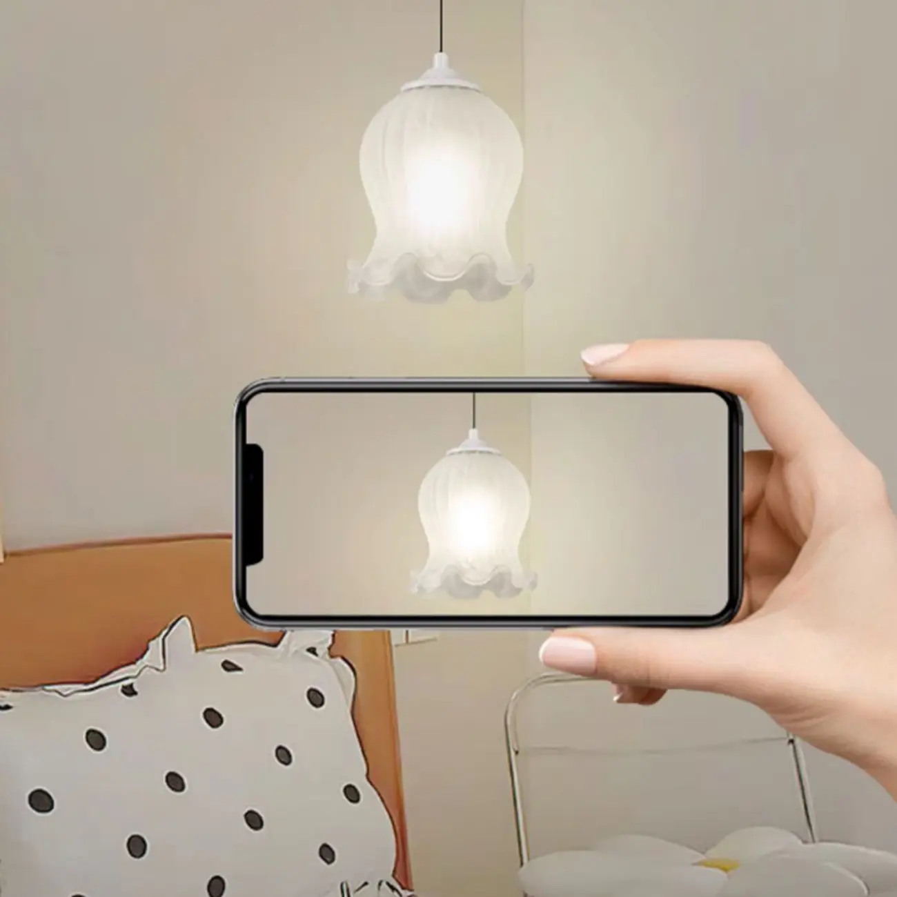 Kids white glass floral led pendant lamp with Tulip shape for bedside Image - 16 | homeyfad