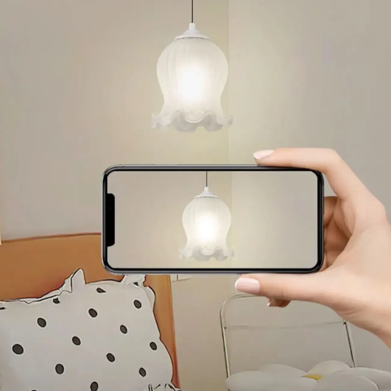 Kids white glass floral led pendant lamp with Tulip shape for bedside Image - 16