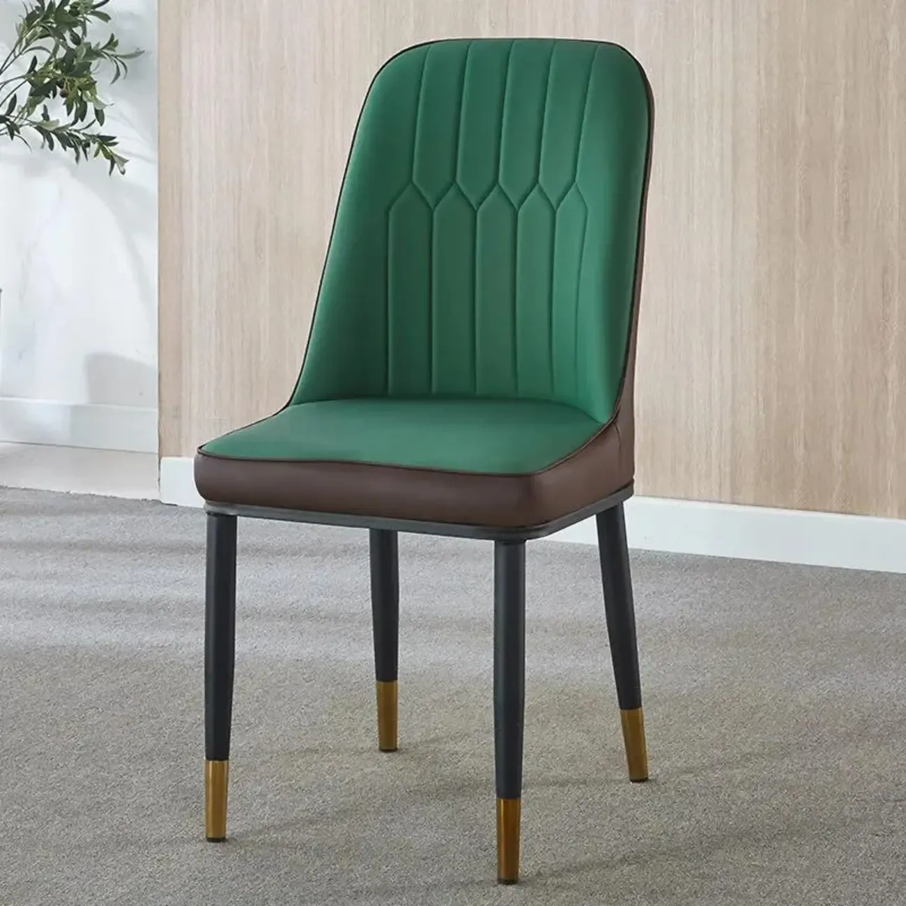 Modern Leather Upholstered Dining Chair with High Back Image - 6