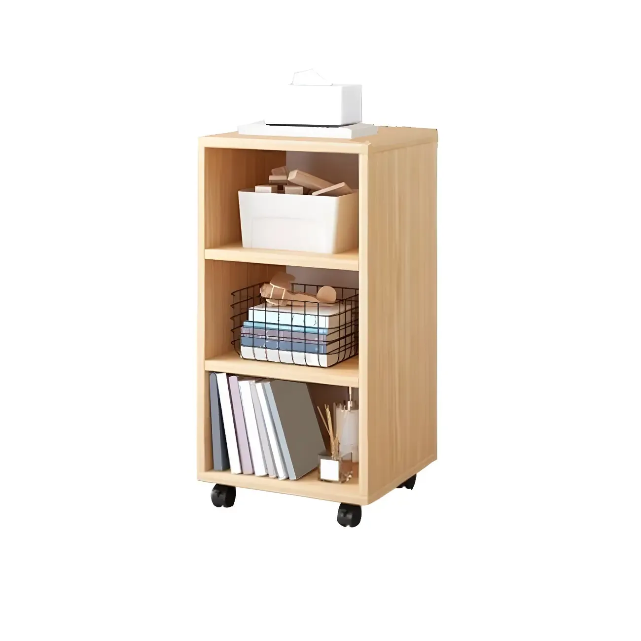 Natural Wooden Bedside Table with Open Shelves Storage Image - 20