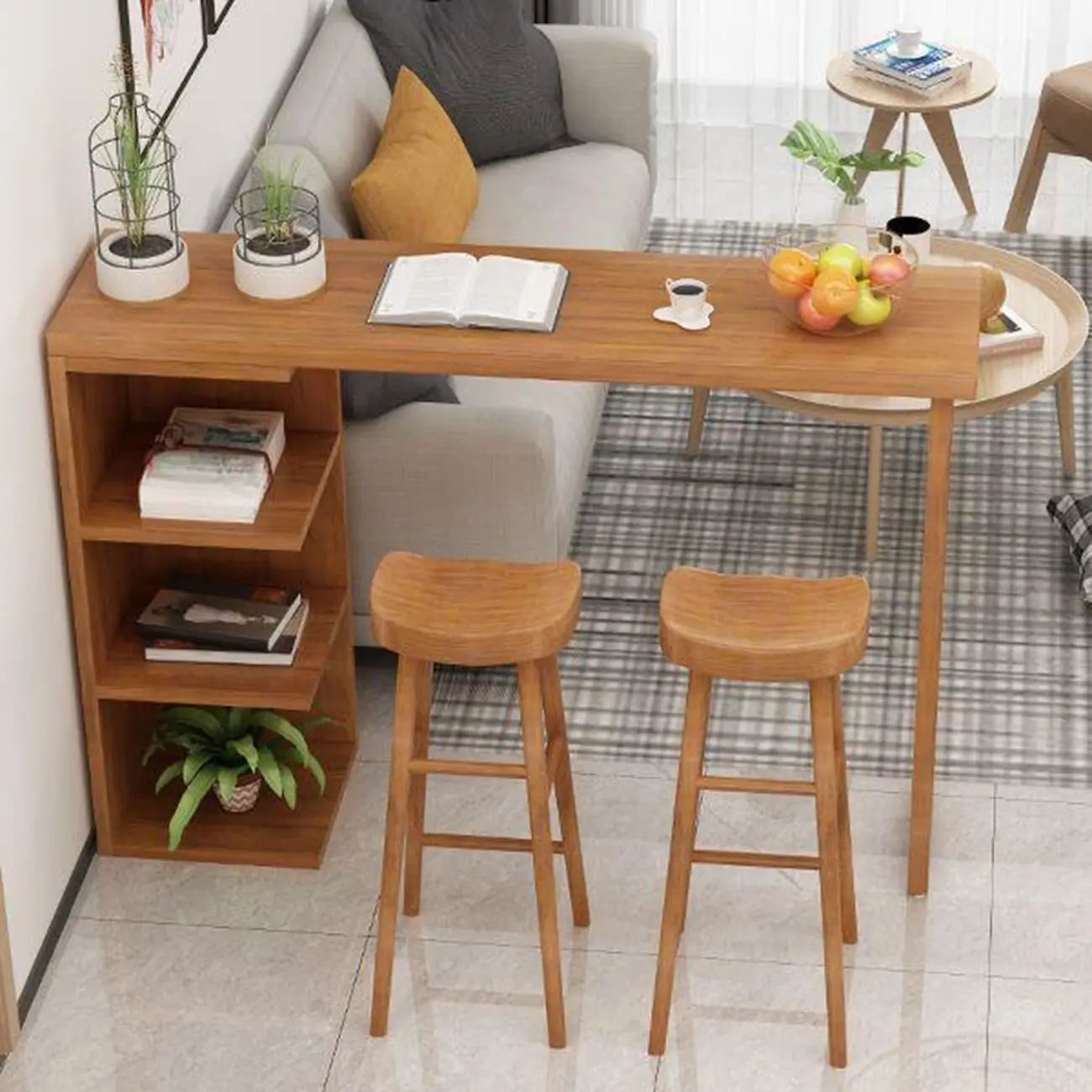 Modern Wooden Bar Height Table with Side Cabinet Image - 3 | homeyfad