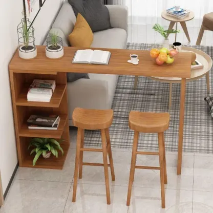 Modern Wooden Bar Height Table with Side Cabinet Image - 3