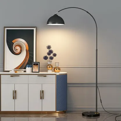 Minimalist LED Adjustable Black Arc Floor Lamp with Marble Base Image - 1