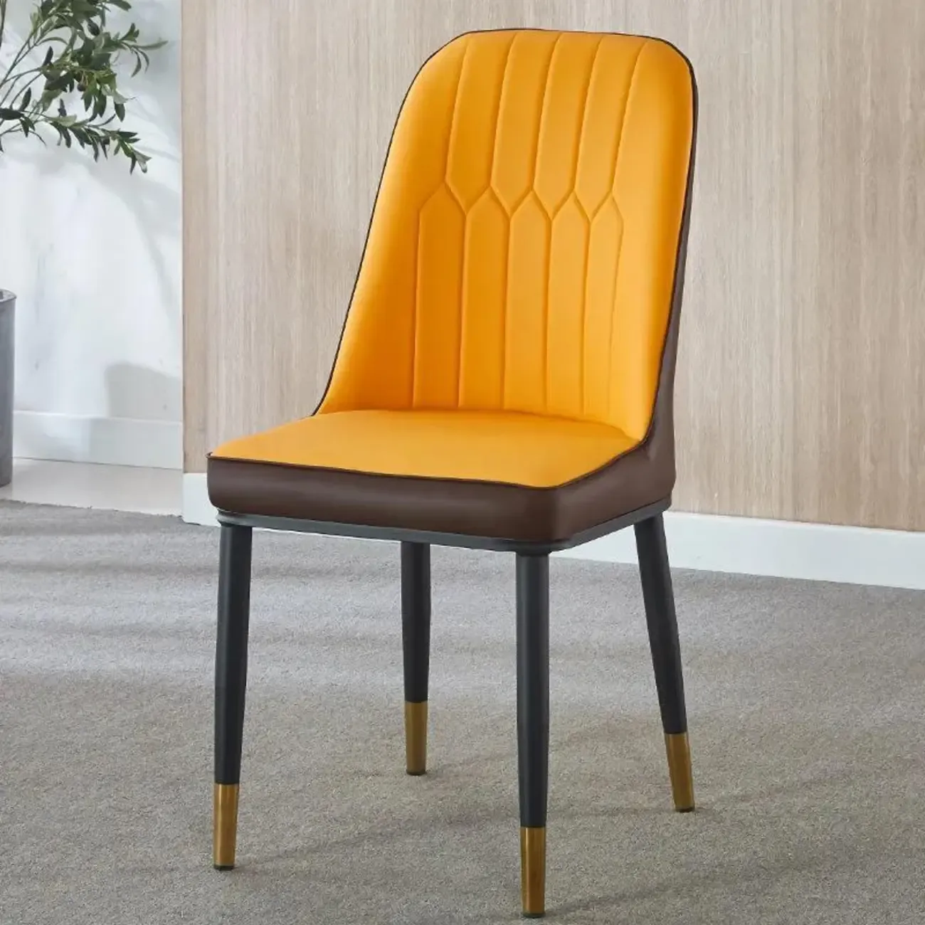 Modern Leather Upholstered Dining Chair with High Back Image - 7