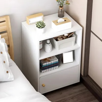 Natural Wooden Bedside Table with Open Shelves Storage Image - 21