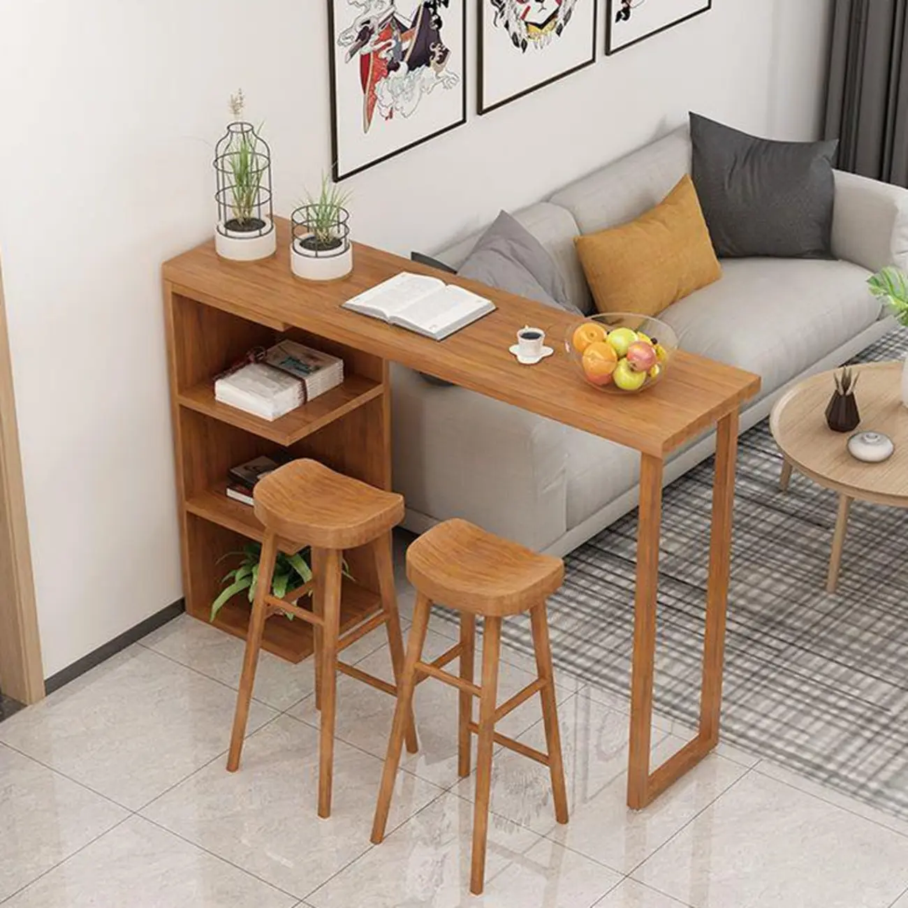 Modern Wooden Bar Height Table with Side Cabinet Image - 4 | homeyfad