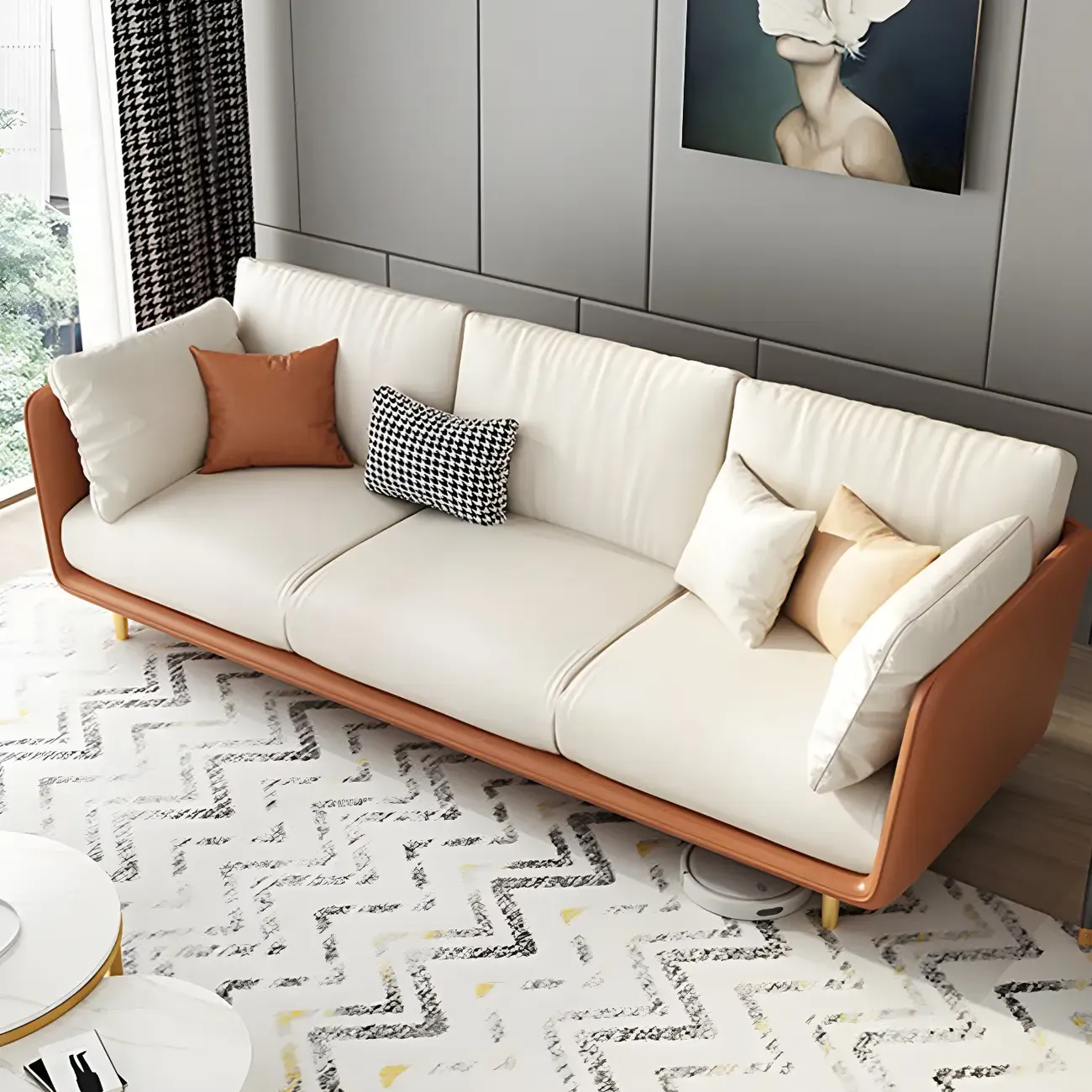3-Seater Modern Leather Sofa with Cushioned Seat Image - 19