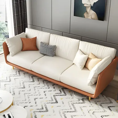 3-Seater Modern Leather Sofa with Cushioned Seat Image - 19