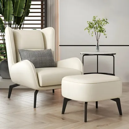 Modern Beige Leather Accent Chair with One Pillow Image - 16