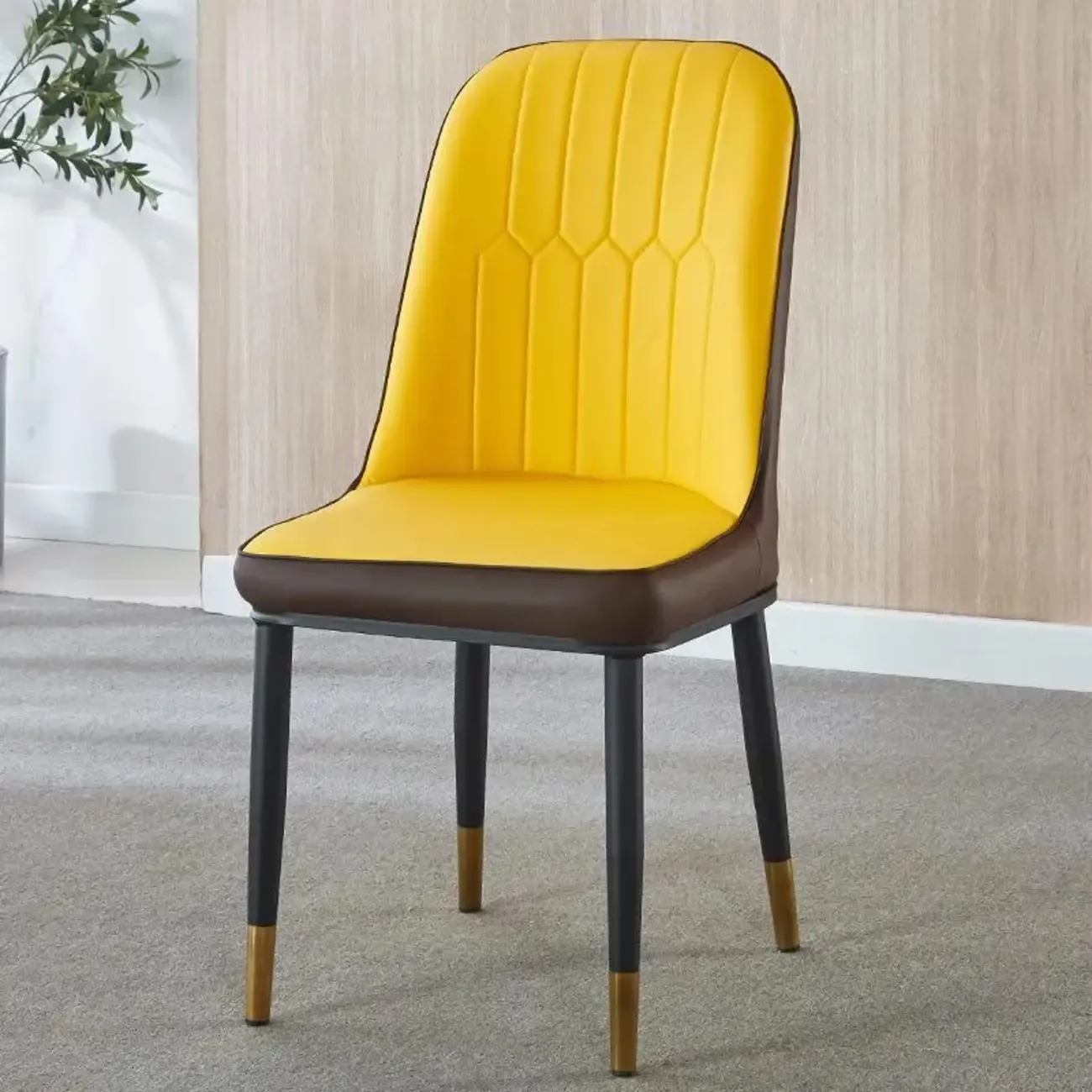 Modern Leather Upholstered Dining Chair with High Back Image - 8