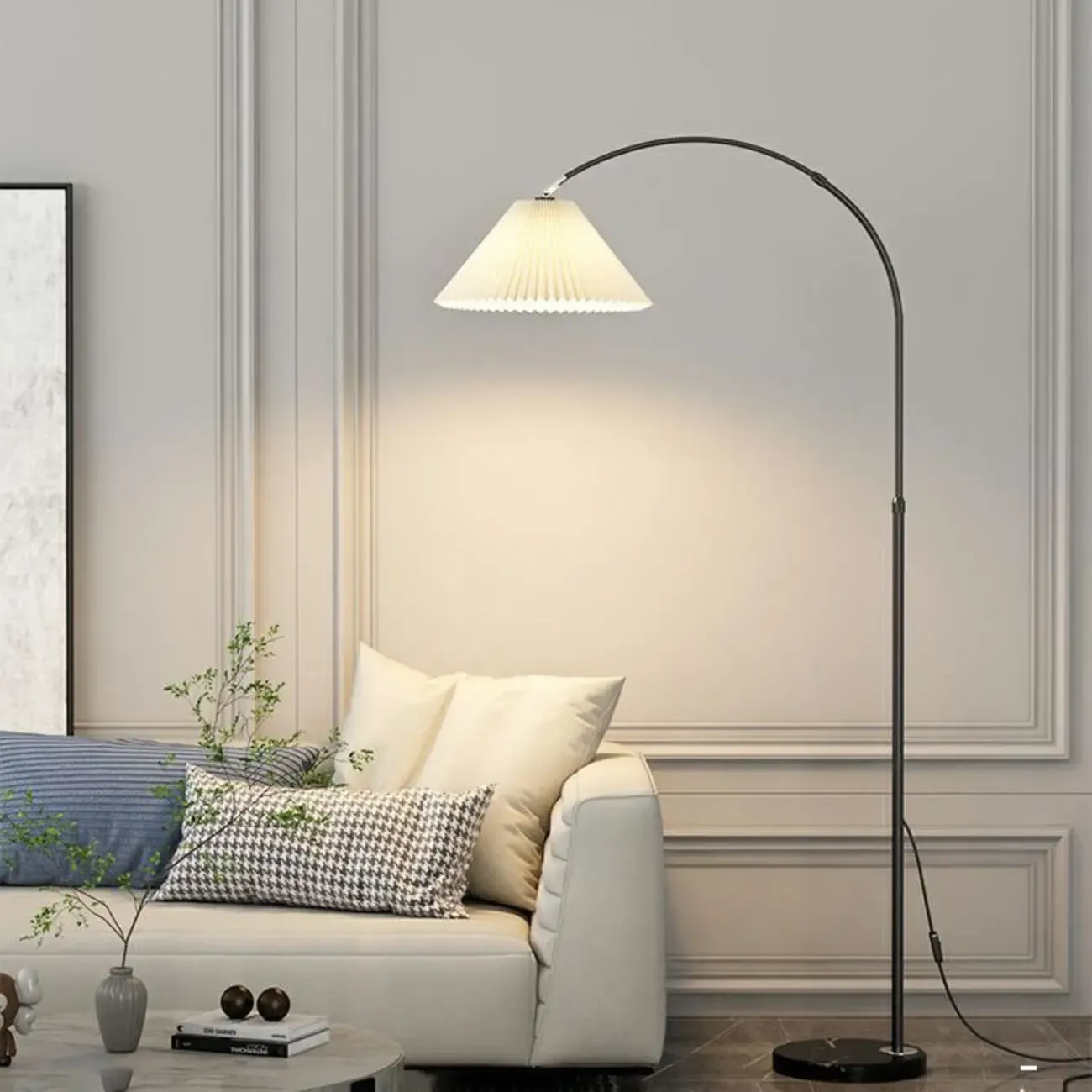 Minimalist LED Adjustable Black Arc Floor Lamp with Marble Base Image - 3