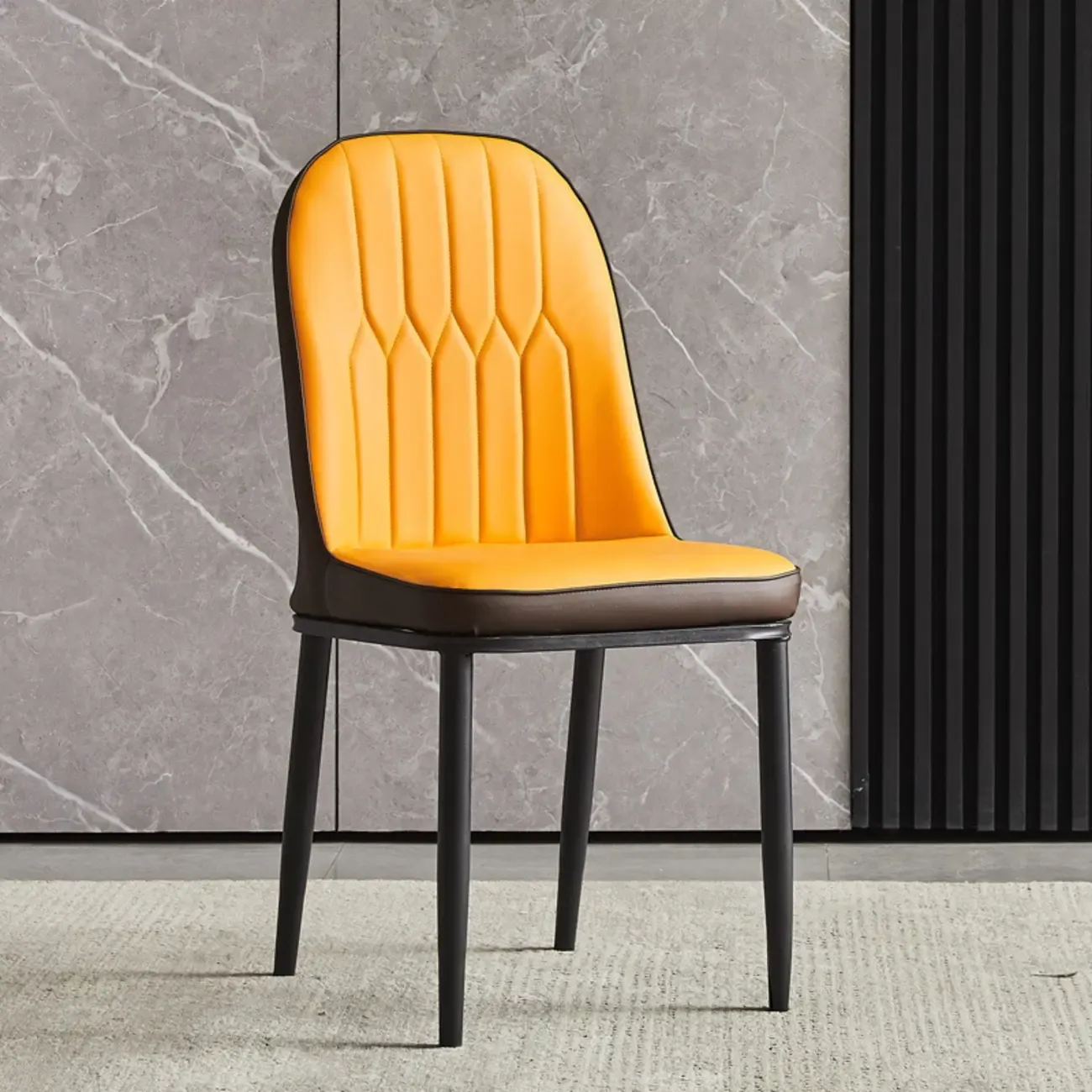 Modern Leather Upholstered Dining Chair with High Back Image - 9