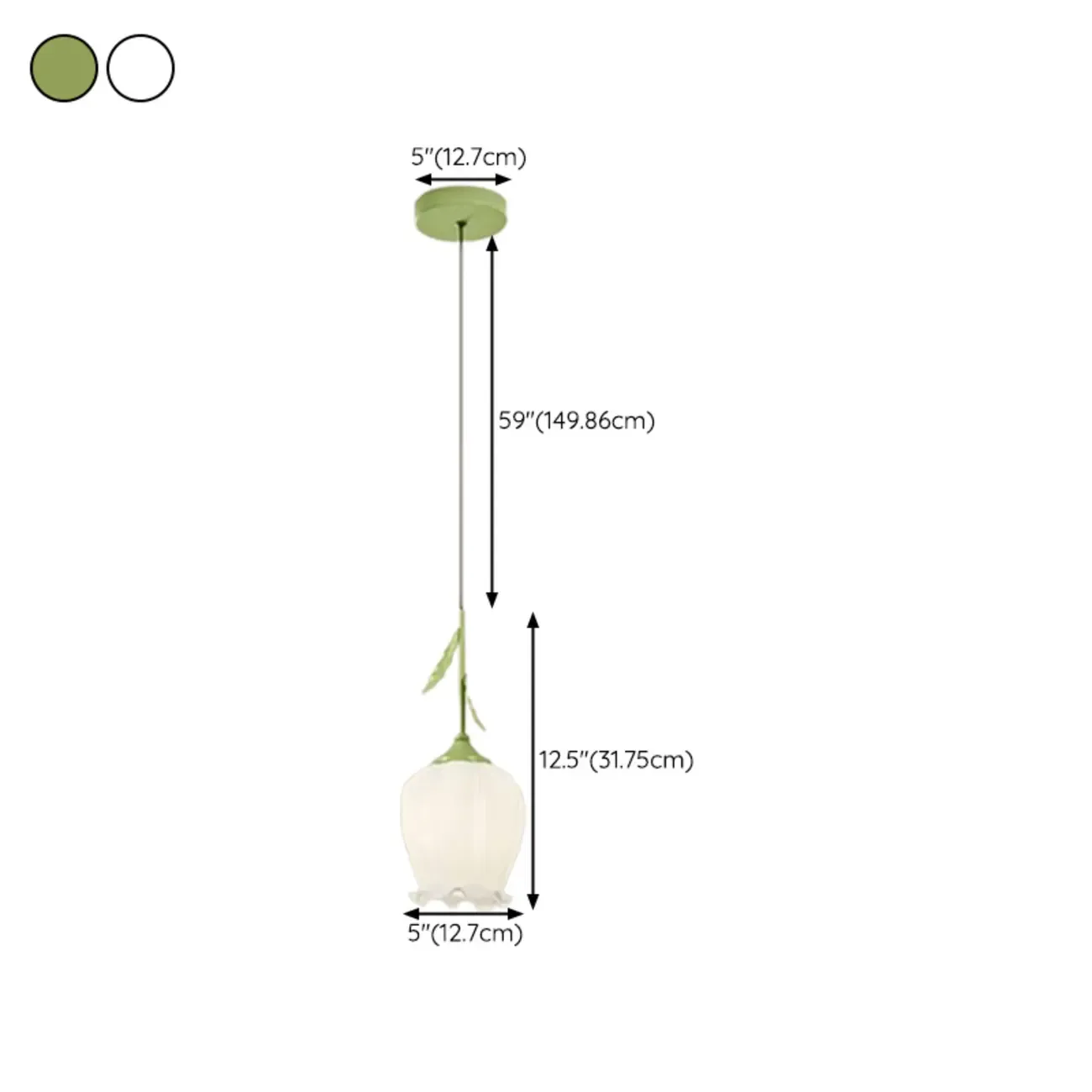 Kids white glass floral led pendant lamp with Tulip shape for bedside #size