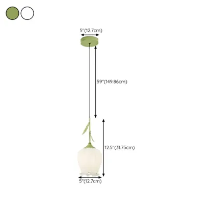 Kids white glass floral led pendant lamp with Tulip shape for bedside #size