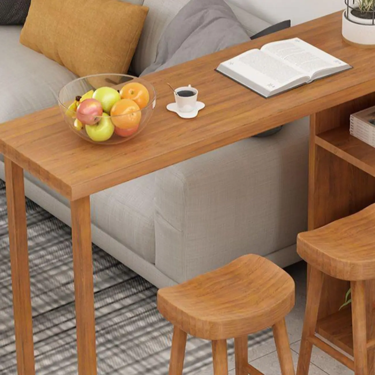 Modern Wooden Bar Height Table with Side Cabinet Image - 6 | homeyfad