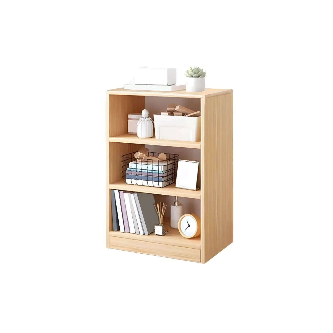 Natural Wooden Bedside Table with Open Shelves Storage Image - 24 | homeyfad