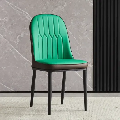 Modern Leather Upholstered Dining Chair with High Back Image - 10
