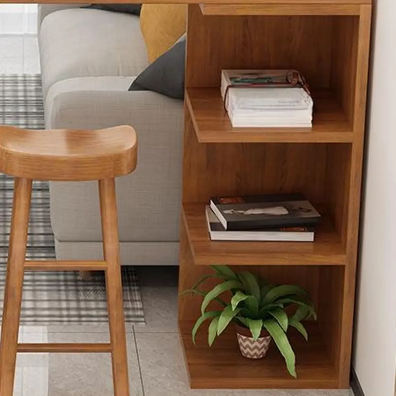 Modern Wooden Bar Height Table with Side Cabinet Image - 7