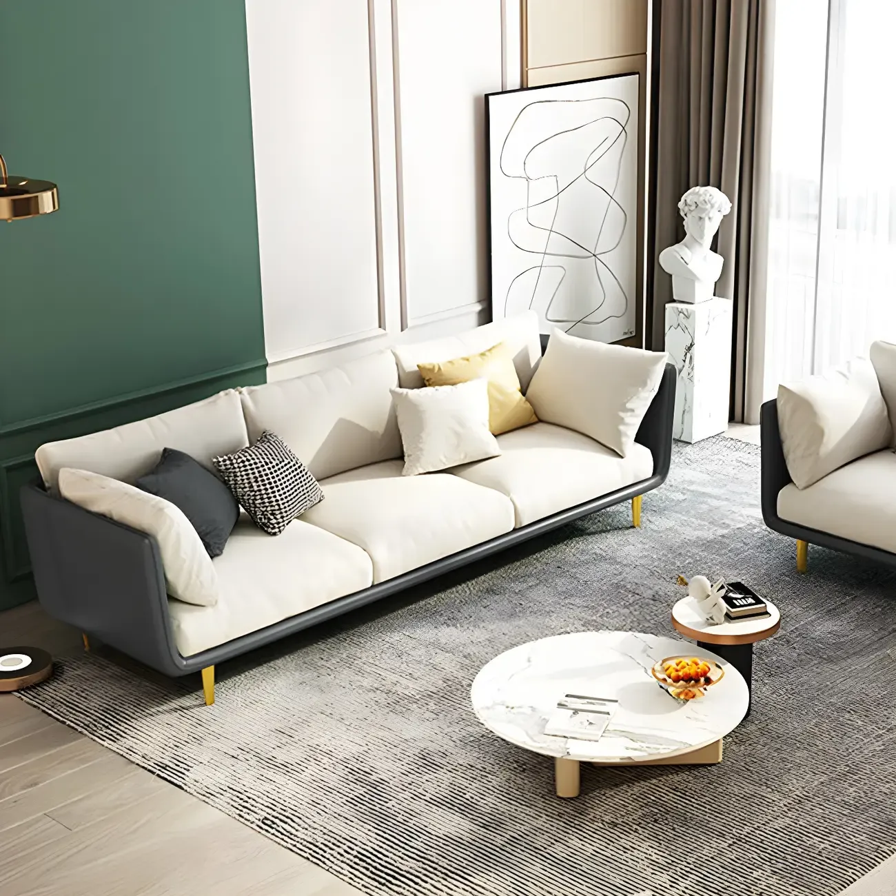 3-Seater Modern Leather Sofa with Cushioned Seat Image - 22