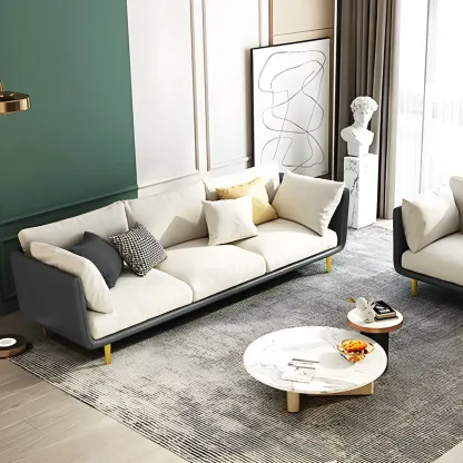 3-Seater Modern Leather Sofa with Cushioned Seat Image - 22