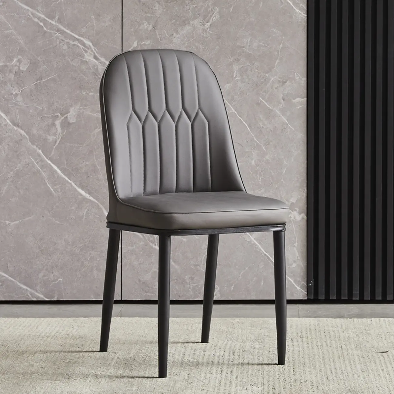 Modern Leather Upholstered Dining Chair with High Back Image - 11 | homeyfad