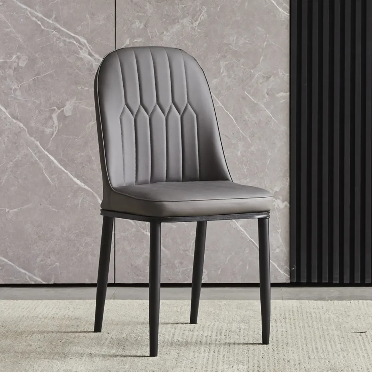 Modern Leather Upholstered Dining Chair with High Back Image - 11
