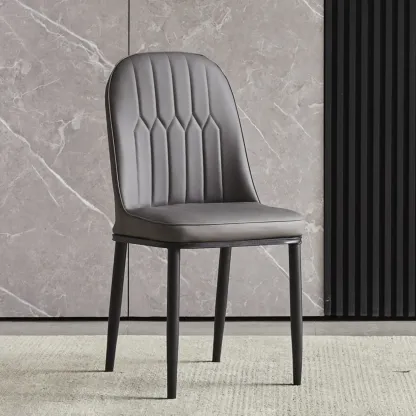 Modern Leather Upholstered Dining Chair with High Back Image - 11