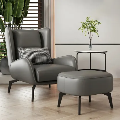 Modern Beige Leather Accent Chair with One Pillow Image - 19