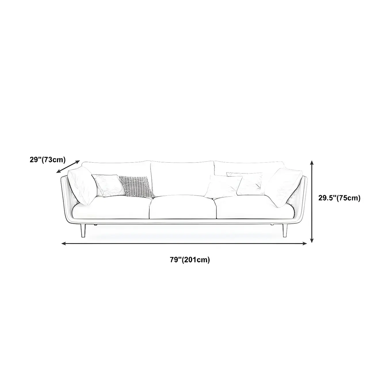 3-Seater Modern Leather Sofa with Cushioned Seat #size