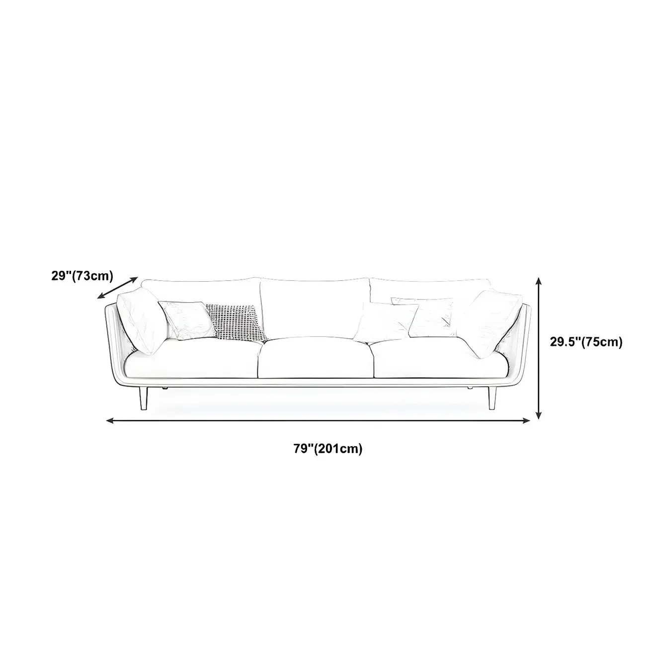 3-Seater Modern Leather Sofa with Cushioned Seat #size