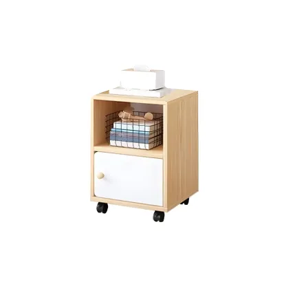 Natural Wooden Bedside Table with Open Shelves Storage Image - 26