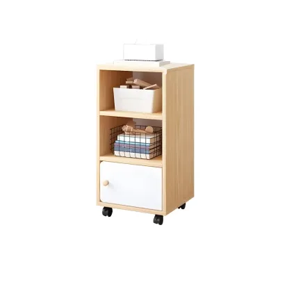 Natural Wooden Bedside Table with Open Shelves Storage Image - 27