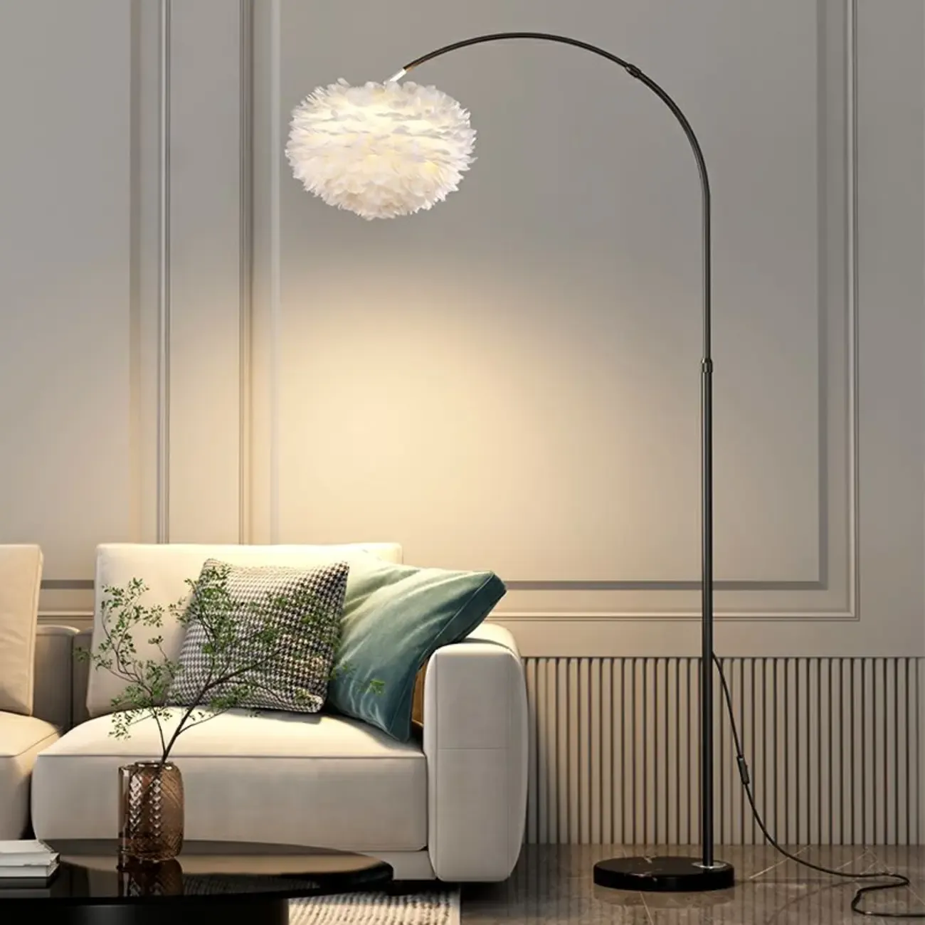 Minimalist LED Adjustable Black Arc Floor Lamp with Marble Base Image - 8