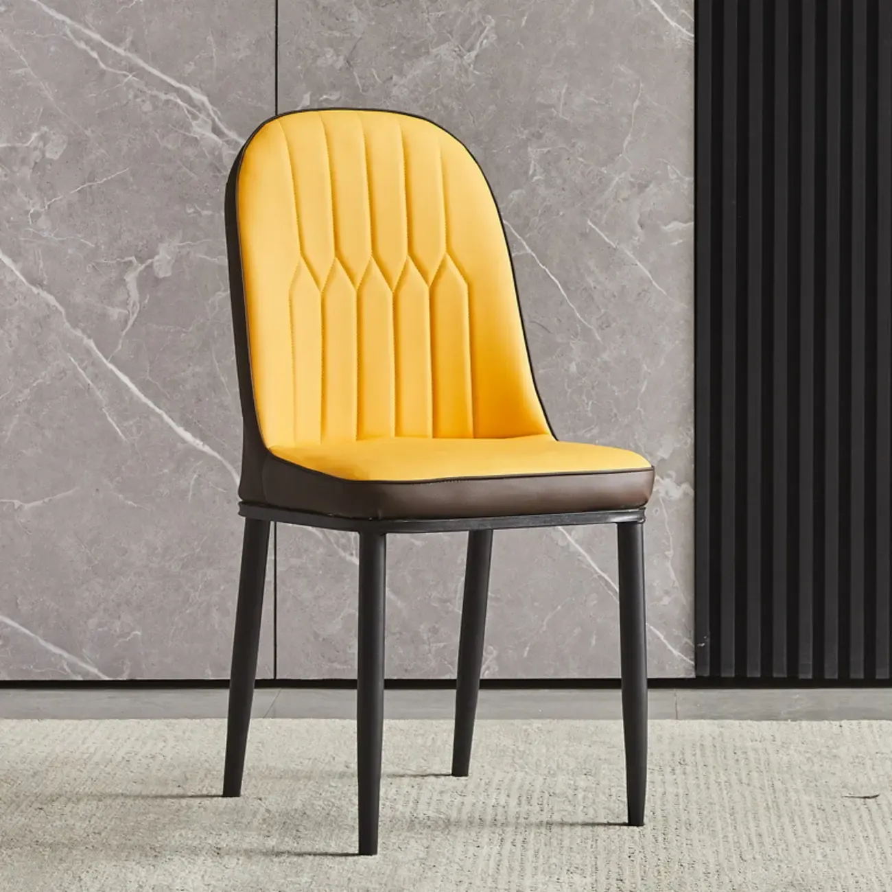 Modern Leather Upholstered Dining Chair with High Back Image - 13