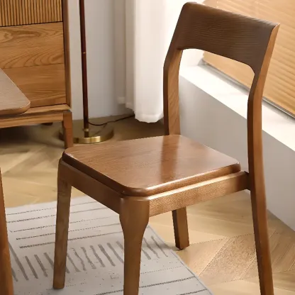 Natural Scandinavian Wooden Open Back Armless Dining Chair Image - 1