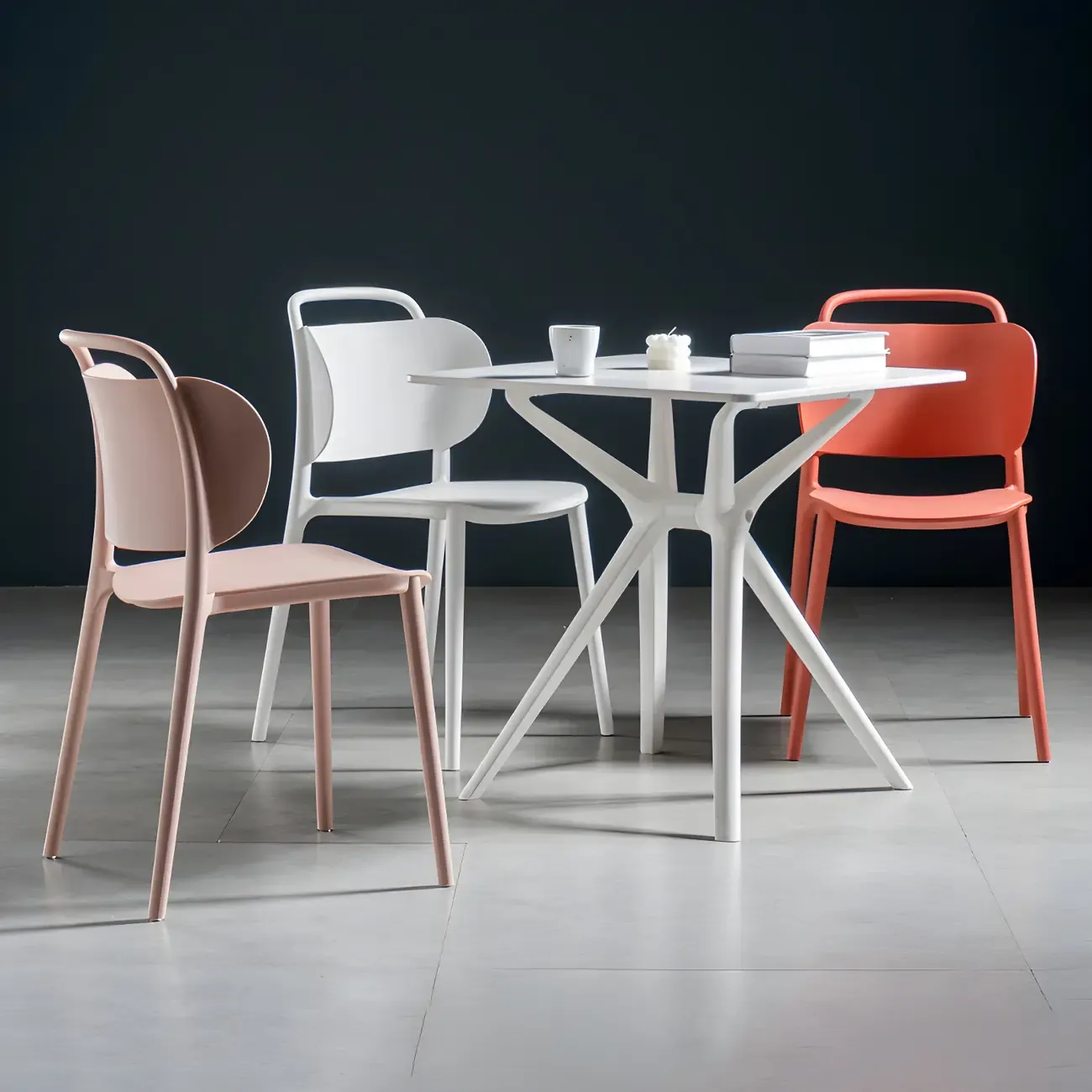 Plastic Multicolor Stackable Modern Dining Chair with Open Back Image - 24
