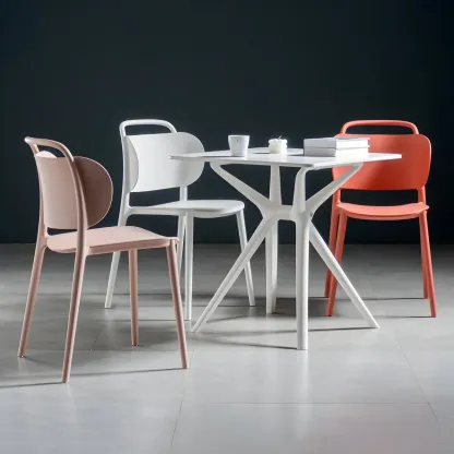 Plastic Multicolor Stackable Modern Dining Chair with Open Back Image - 24