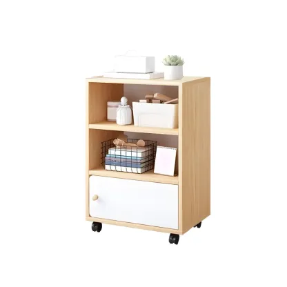 Natural Wooden Bedside Table with Open Shelves Storage Image - 28